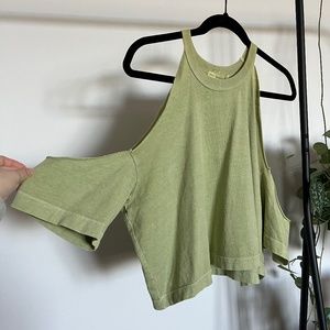 NWT Truly Madly Deeply Green Off the Shoulder/Distressed Crop Top